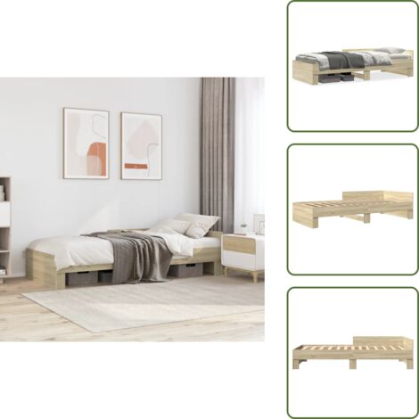 The Living Store Estructura de cama sin colchón madera roble Sonoma 90x200 cm - Estructura de cama