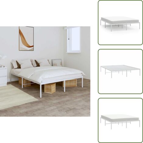 The Living Store Estructura de cama sin colchón metal blanco 140x190 cm - Estructura de cama
