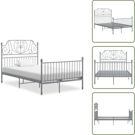 The Living Store Estructura de cama sin colchón metal gris 120x200 cm - Estructura de cama