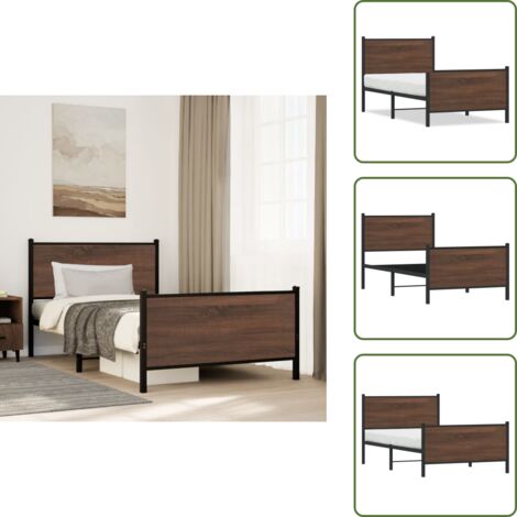 The Living Store Estructura de cama sin colchón metal marrón roble 100x190 cm - Cama de metal