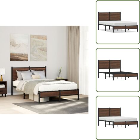 The Living Store Estructura de cama sin colchón metal marrón roble 120x190 cm - Cama sin colchón
