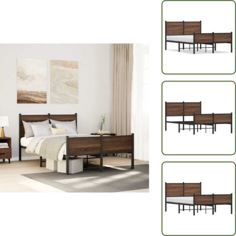 The Living Store Estructura de cama sin colchón metal marrón roble 120x200 cm - Cama de metal