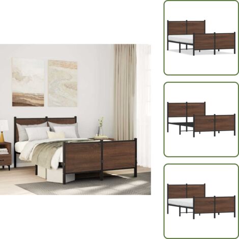 The Living Store Estructura de cama sin colchón metal marrón roble 120x200 cm - Cama de metal