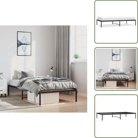 The Living Store Estructura de cama sin colchón metal negro 100x190 cm - Cama sin colchón