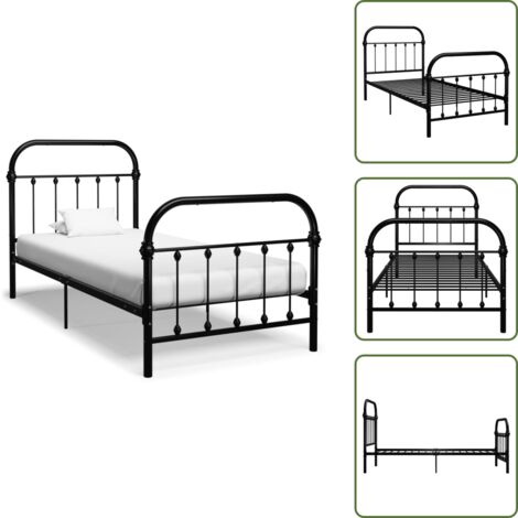 The Living Store Estructura de cama sin colchón metal negro 100x200 cm - Cama de metal