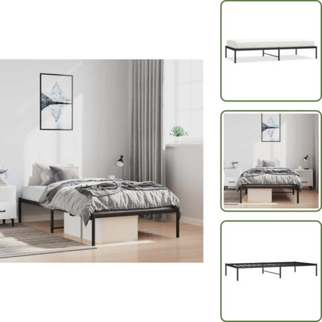 The Living Store Estructura de cama sin colchón metal negro 100x200 cm - Cama sin colchón