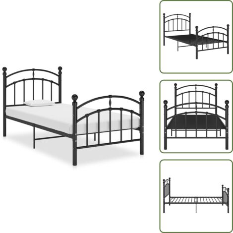 The Living Store Estructura de cama sin colchón metal negro 100x200 cm - Estructura de cama