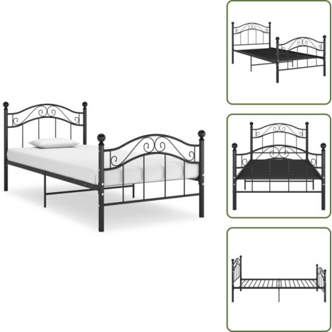 The Living Store Estructura de cama sin colchón metal negro 100x200 cm - Estructura de cama