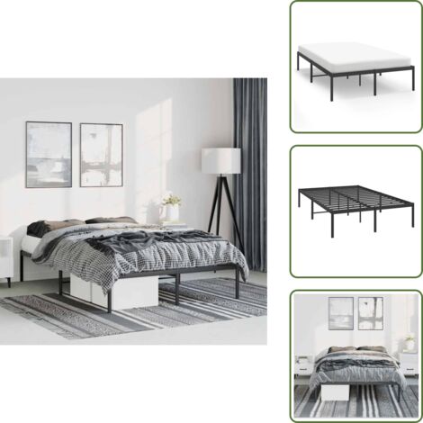 The Living Store Estructura de cama sin colchón metal negro 135x190 cm - Cama sin colchón