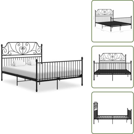 The Living Store Estructura de cama sin colchón metal negro 140x200 cm - Estructura de cama