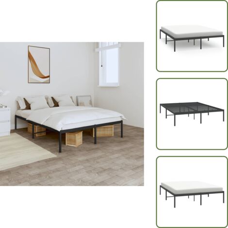 The Living Store Estructura de cama sin colchón metal negro 150x200 cm - Cama sin colchón