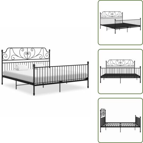 The Living Store Estructura de cama sin colchón metal negro 200x200 cm - Estructura de cama