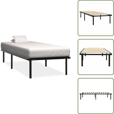The Living Store Estructura de cama sin colchón metal negro 90x200 cm - Cama sin colchón