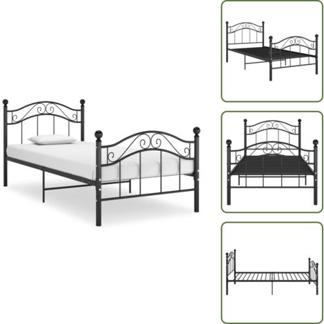 The Living Store Estructura de cama sin colchón metal negro 90x200 cm - Estructura de cama