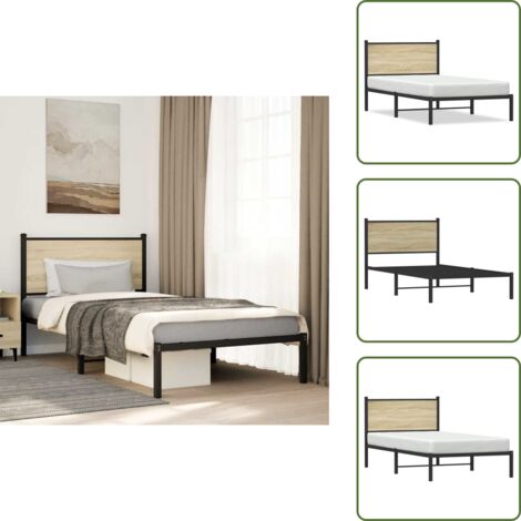 The Living Store Estructura de cama sin colchón metal roble ahumado 100x190 cm - Cama sin colchón