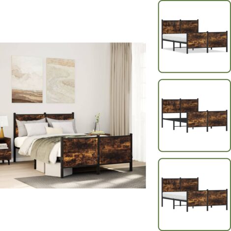 The Living Store Estructura de cama sin colchón metal roble ahumado 120x200 cm - Cama sin colchón