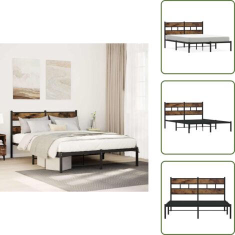 The Living Store Estructura de cama sin colchón metal roble ahumado 140x190 cm - Estructura de cama