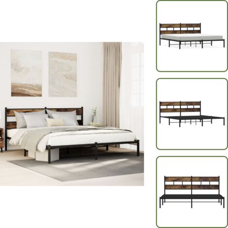 The Living Store Estructura de cama sin colchón metal roble ahumado 180x200 cm - Cama sin colchón