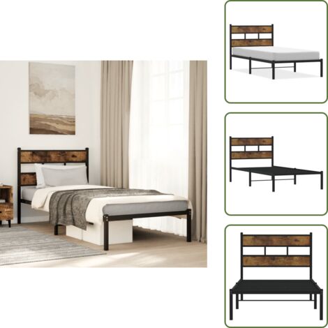 The Living Store Estructura de cama sin colchón metal roble ahumado 80x200 cm - Cama sin colchón