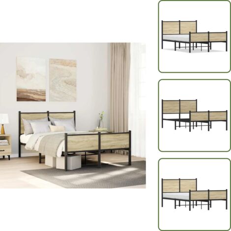 The Living Store Estructura de cama sin colchón metal roble Sonoma 120x190 cm - Cama sin colchón