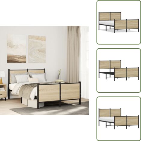 The Living Store Estructura de cama sin colchón metal roble Sonoma 120x190 cm - Cama sin colchón