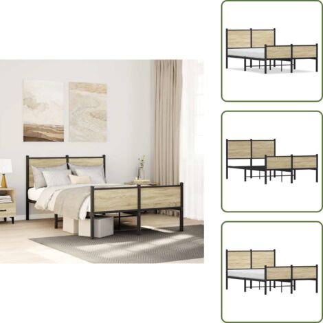 The Living Store Estructura de cama sin colchón metal roble Sonoma 120x200 cm - Cama sin colchón