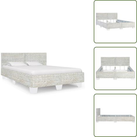 The Living Store Estructura de cama sin colchón ratán natural gris 140x200 cm - Estructura de cama