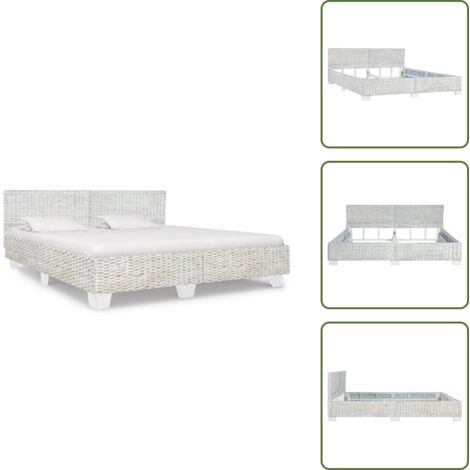 The Living Store Estructura de cama sin colchón ratán natural gris 180x200 cm - Estructura de cama