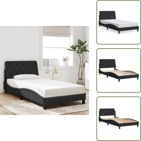 The Living Store Estructura de cama sin colchón terciopelo negro 100x200 cm - Cabecero de cama