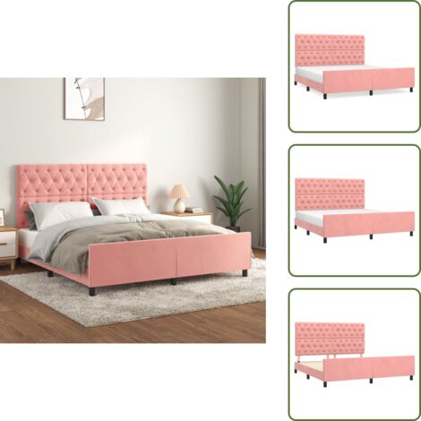 The Living Store Estructura de cama sin colchón terciopelo rosa 160x200 cm - Cabecero de cama