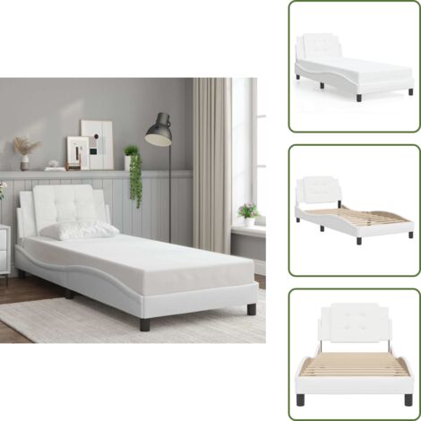 The Living Store Estructura de cama sin colchón Zadar cuero sintético blanco 90x200 cm - Cabecero de cama