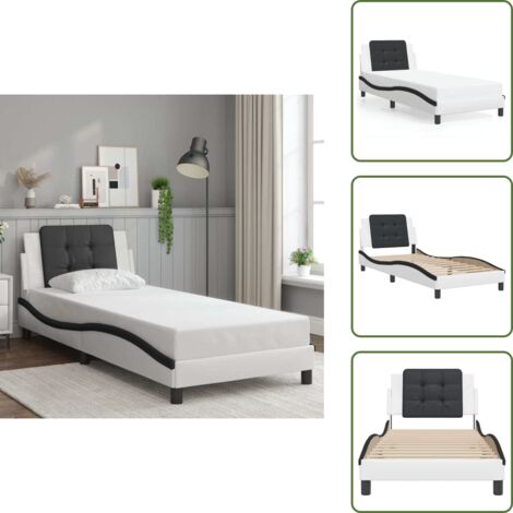 The Living Store Estructura de cama sin colchón Zadar cuero sintético blanco negro 90x200 cm - Cabecero de cama