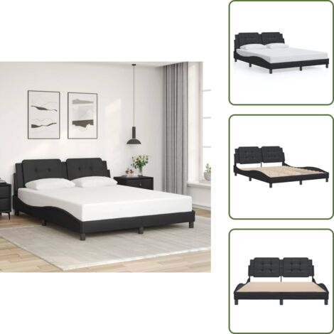 The Living Store Estructura de cama sin colchón Zadar cuero sintético negro 160x200 cm - Cabecero de cama