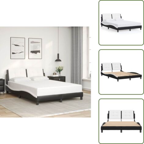 The Living Store Estructura de cama sin colchón Zadar cuero sintético negro blanco 140x200cm - Cabecero de cama