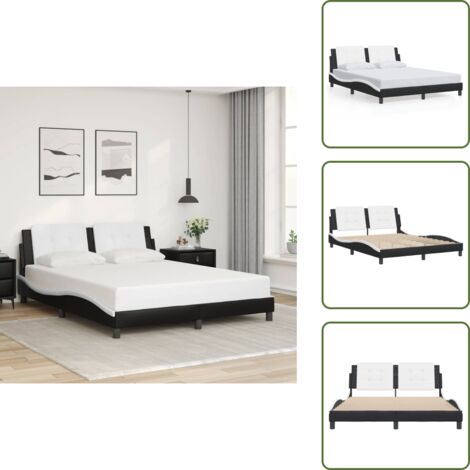 The Living Store Estructura de cama sin colchón Zadar cuero sintético negro blanco 160x200cm - Cabecero de cama