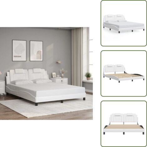 The Living Store Estructura de cama Viana sin colchón cuero sintético blanco 160x200cm - Cabecero de cama