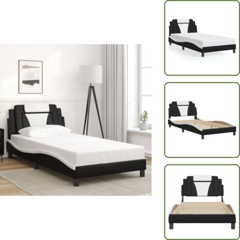 The Living Store Estructura de cama Viana sin colchón cuero sintético negro y blanco - Cabecero de cama