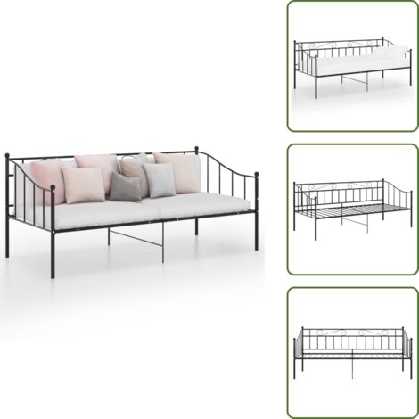 The Living Store Estructura de sofá cama sin colchón metal negro 90x200 cm - Estructura de sofá cama