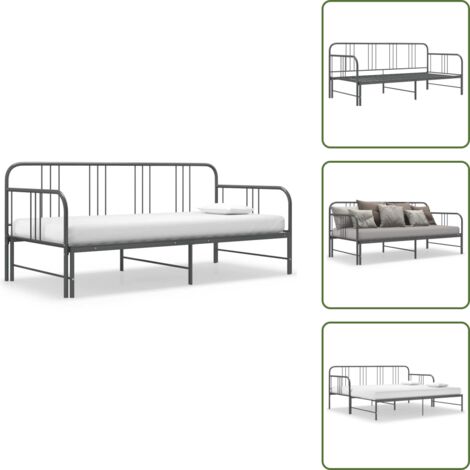 The Living Store Estructura sofá cama extraíble sin colchón metal gris 90x200 cm - Cama de metal