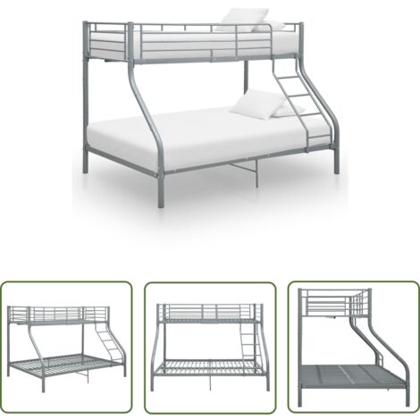 ABCRITAL The Living Store Etagenbettgestell Grau Metall 140x200 cm/90x200 cm - Kinderbett - Jugendbett - Doppelbett - Etagenbett - Schlafsofa