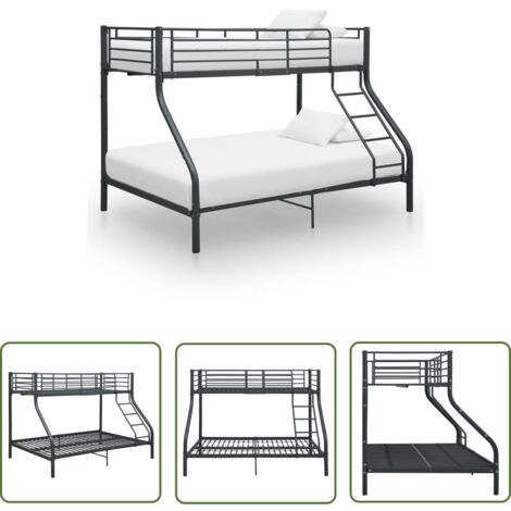 The Living Store Etagenbettgestell Schwarz Metall 140x200 cm/90x200 cm - Doppelbett - Jugendzimmer - Schlafsofa - Loftbett - Stauraum