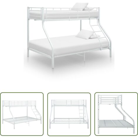 The Living Store Etagenbettgestell Weiß Metall 140x200 cm/90x200 cm - Kinderbett - Jugendbett - Etagenbett - Doppelbett - Schlafsofa
