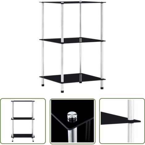 The Living Store Étagère 3 niveaux Noir 40x40x67 cm Verre trempé - Bibliothèque Design - Étagère Moderne - Meuble Rangement - Bibliothèque Vitrée - Étagère Verre Trempé