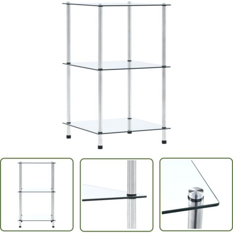 The Living Store Étagère 3 niveaux Transparent 40x40x67 cm Verre trempé - Bibliothèque Design - Étagère Vitrée - Meuble Rangement - Bibliothèque Moderne - Étagère Transparente