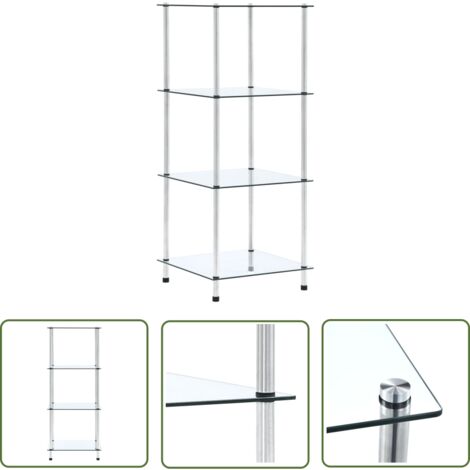 The Living Store Étagère 4 niveaux Transparent 40x40x100 cm Verre trempé - Bibliothèque Design - Étagère Vitrée - Meuble Rangement - Bibliothèque Moderne - Étagère Transparente
