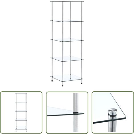 The Living Store Étagère 5 niveaux Transparent 40x40x130 cm Verre trempé - Bibliothèque Design - Étagère Vitrée - Meuble Rangement - Bibliothèque Moderne - Étagère Transparente