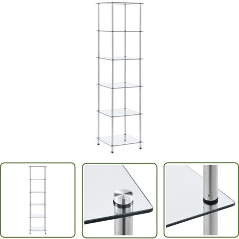 The Living Store Étagère 6 niveaux Transparent 40x40x160 cm Verre trempé - Bibliothèque Design - Étagère Vitrée - Meuble Rangement - Bibliothèque Moderne - Étagère Transparente