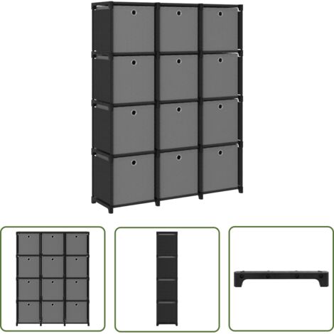 The Living Store Étagère à 12 cubes avec boîtes Noir 103x30x141 cm Tissu - Étagère Bibliothèque - Meuble Rangement - Étagère Design - Étagère Tissu - Étagère Ouverte