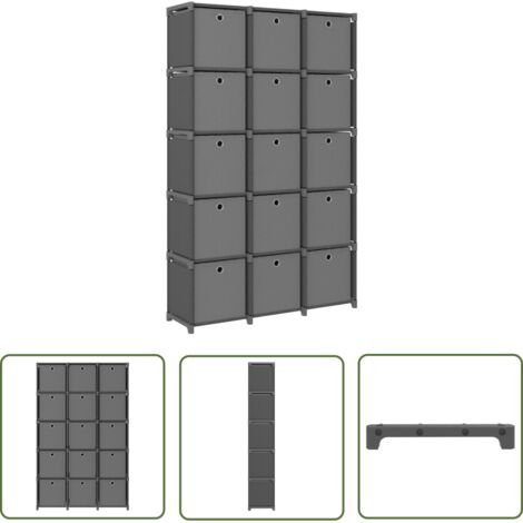The Living Store Étagère à 15 cubes avec boîtes Gris 103x30x175,5 cm Tissu - Bibliothèque - Étagère - Meuble De Rangement - Organisation - Intérieur Design