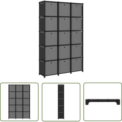 The Living Store Étagère à 15 cubes avec boîtes Noir 103x30x175,5 cm Tissu - Bibliothèque - Étagère - Meuble De Rangement - Organisation - Intérieur Design